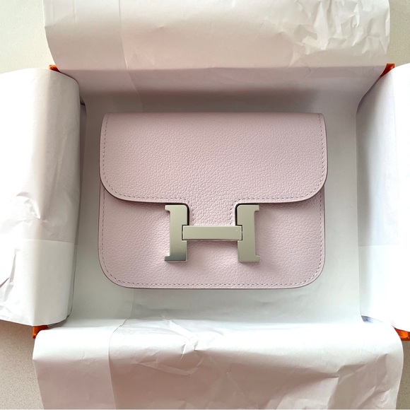 NEW Hermes Constance Slim Wallet Mauve Pale 2023 Authentic RARE - Picture 8 of 11